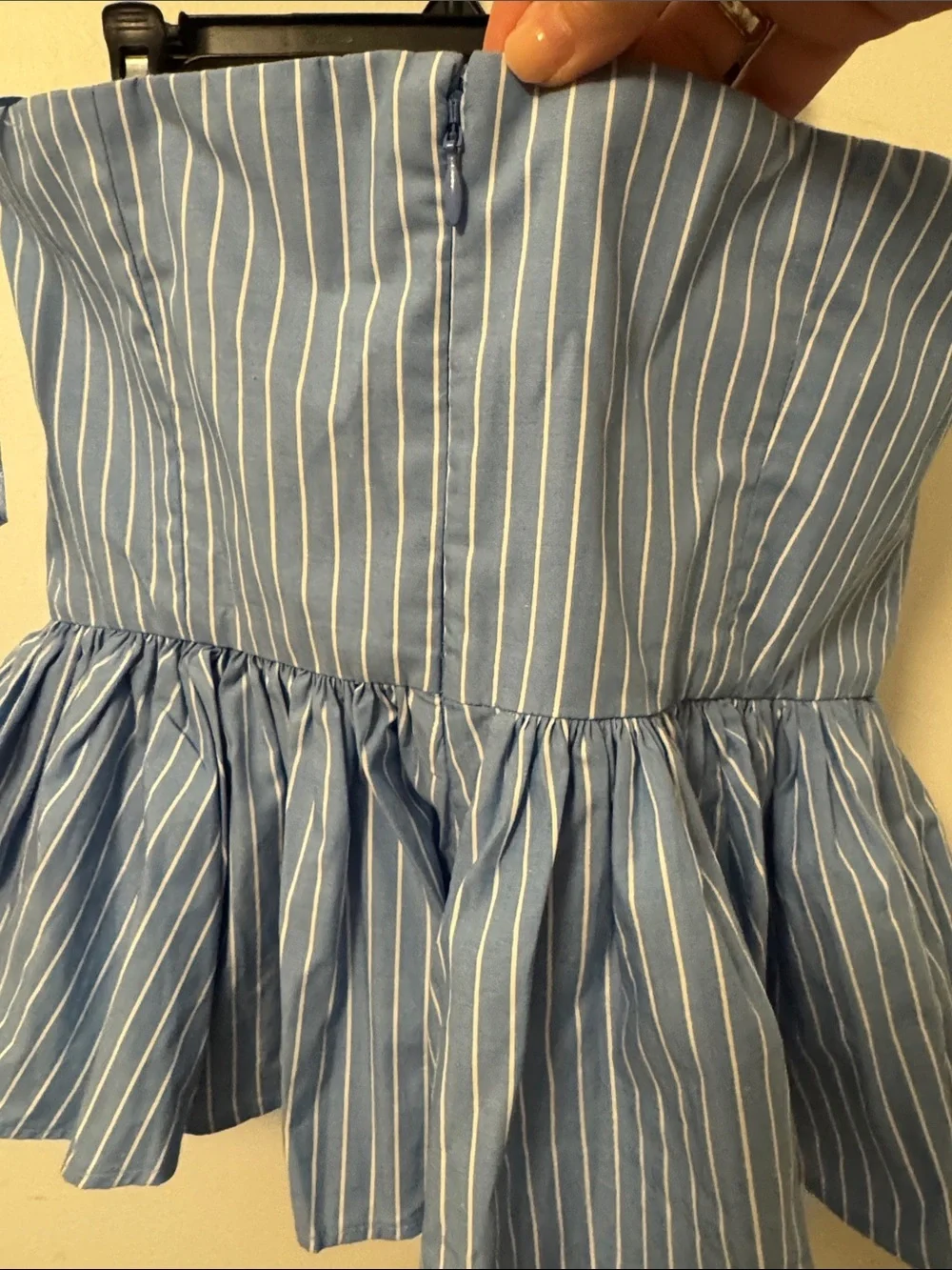 J.Crew Light Blue Striped Strapless Peplum Top Size 4